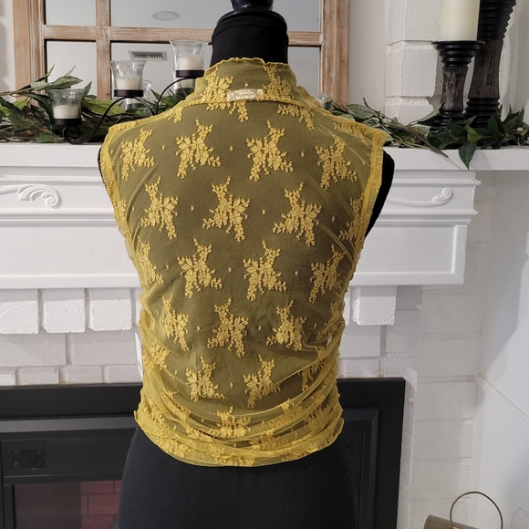 Free People "Nice Try" Lace muscle tank In Mustard Yellow Size Medium - Picture 3 of 7